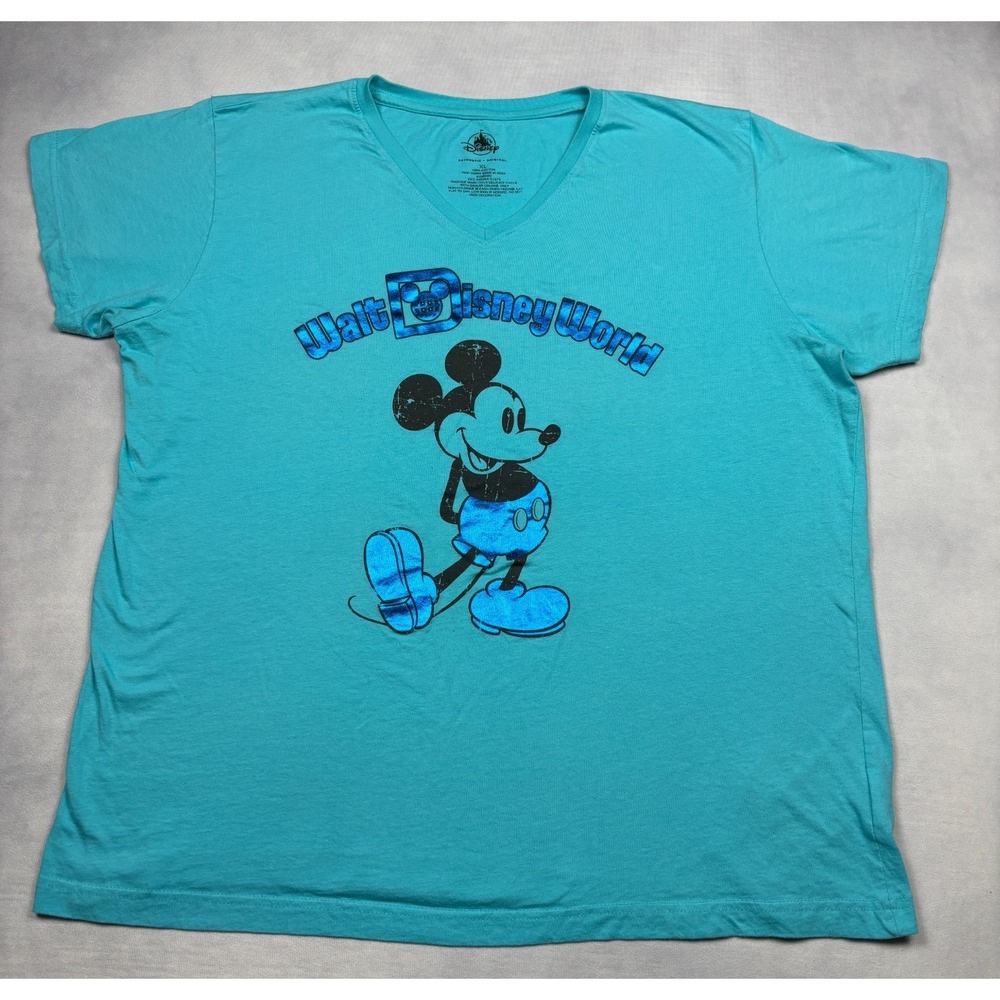 Walt Disney World‎ Mickey Mouse Shirt Womens XL Turquoise V-Neck 3507 XL